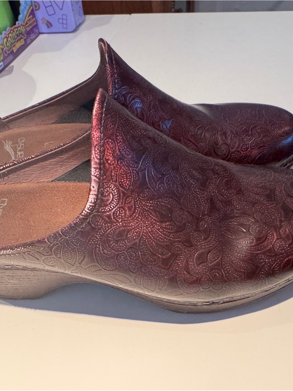 Dansko Women's Embossed Slip-On Clogs in Burgundy - Size 39